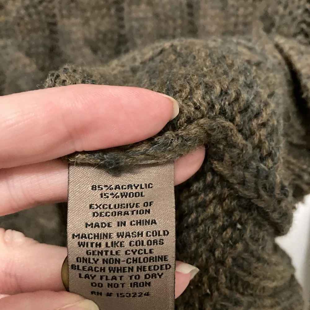 *Rainforest Khaki Green Mock Neck Cable Knit Wool Blend Small Henley Sweater #PW